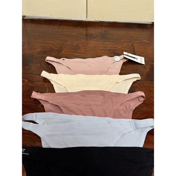NINE WEST Bonded Logo 5-pack Assorted Bikinis In Mauve/niagara Mist/rose size L - Picture 2 of 7